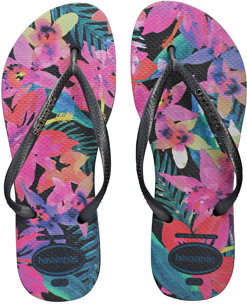 Slap Havaianas Slim Tropical Flip Flops In Black Multicolour Black