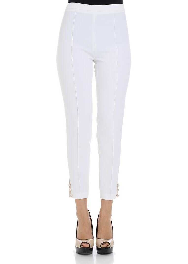 Pantalon Elisabetta Franchi White Trousers With Pearly Inserts White