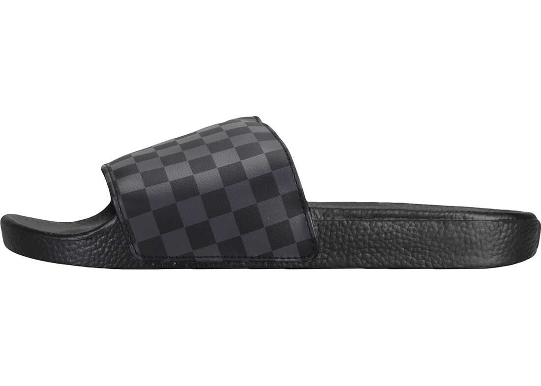 Slap Vans Slide-On Checkerboard Sandals In Black Grey Black