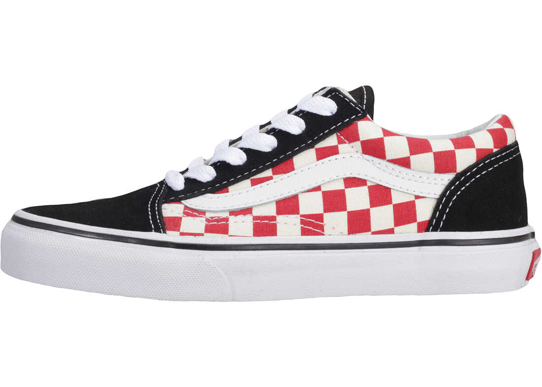 Tenis Vans Old Skool Checkerboard Kids Trainers In Black White Red Black