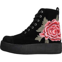 Ghete & Cizme T.u.k Velvet 3D Embroidered Rose Boots In Black Floral Femei