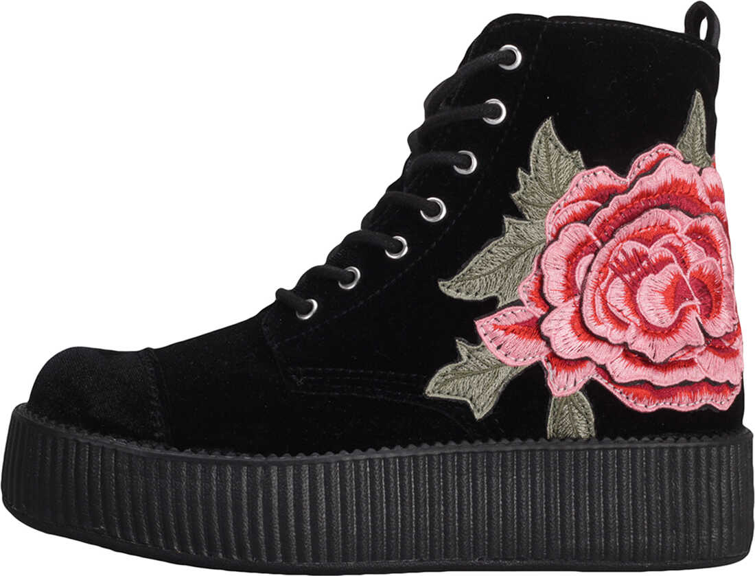 Gheata TUK T.u.k Velvet 3D Embroidered Rose Boots In Black Floral Black