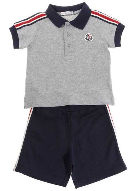 Set Moncler Kids Melange Gray And Blue Cotton Piquè Set Gray