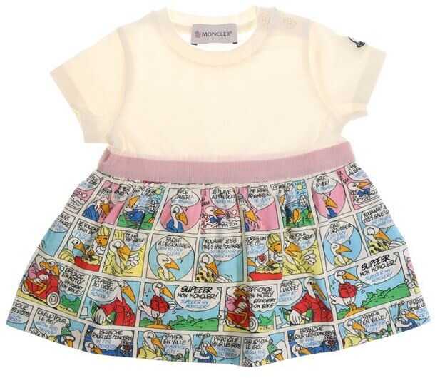 Rochie Moncler Kids White Dress With Cartoon Pattern Multi