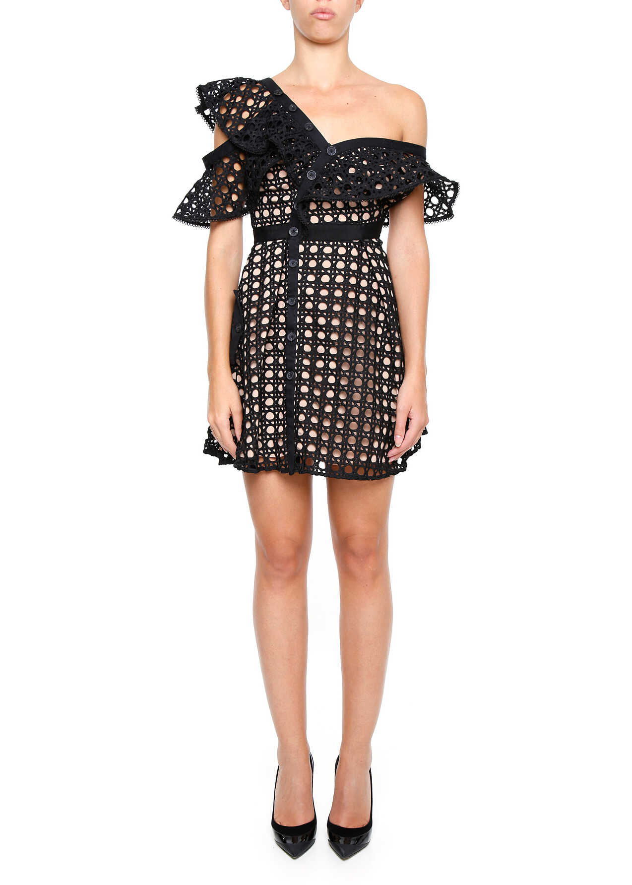 Rochie Self-Portrait Guipure Frill Mini Dress BLACK