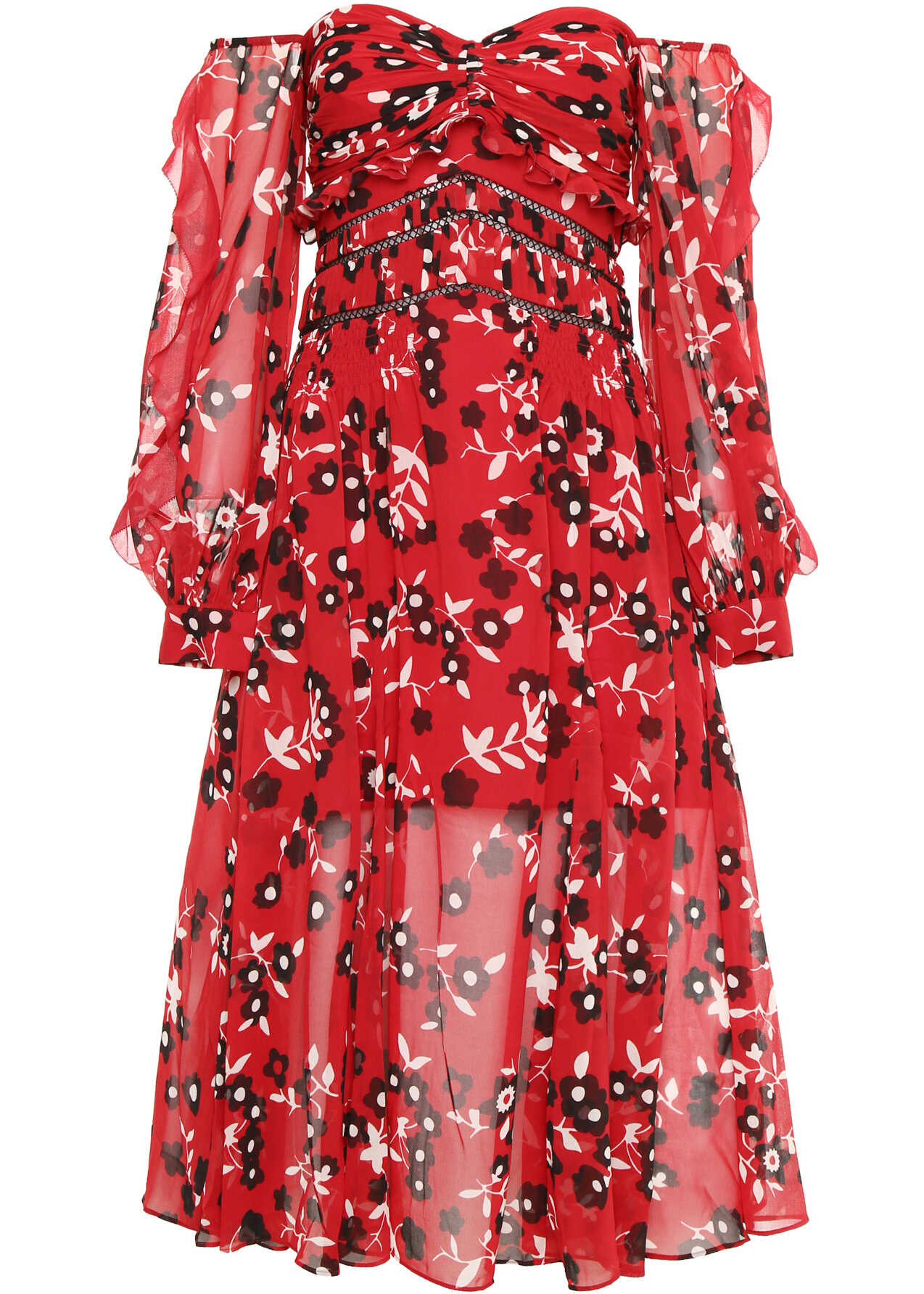 Rochie Self-Portrait Floral Print Midi Dress RED