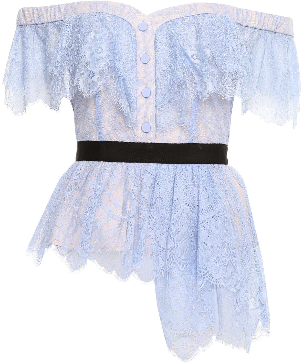 Bluza Self-Portrait Off-The-Shoulder Lace Top BABY BLUE