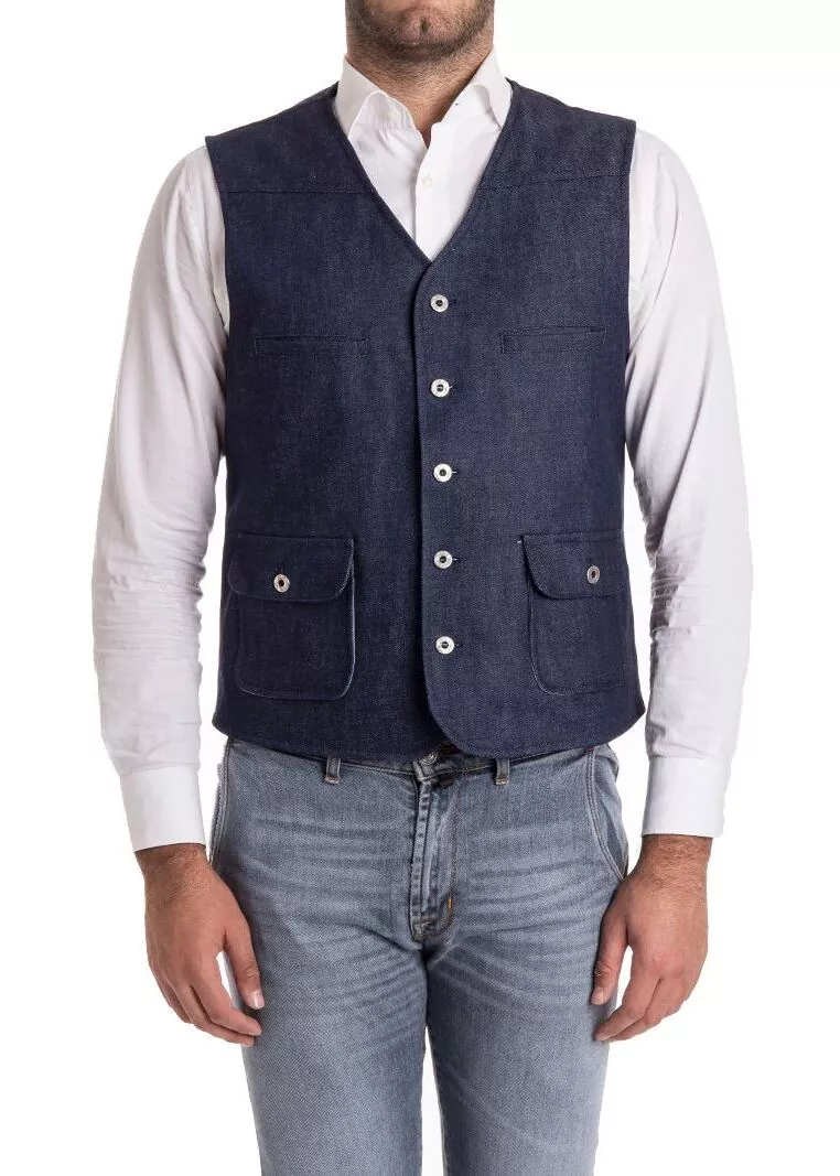 Vesta Ribbon Clothing Cotton Waistcoat Blue