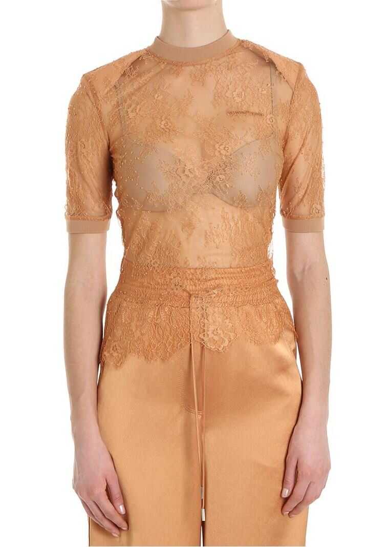Off-White Peach Colored Lace Top Pink