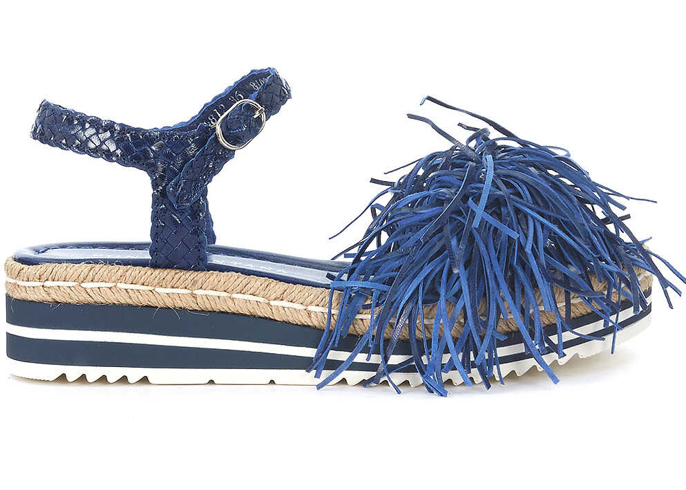 Sandala Pons Quintana Pons Quintan Blue Woven Leather Sandal With Fringes Blue