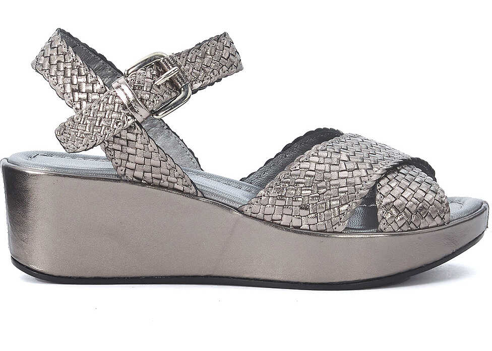 Sandala Pons Quintana Metallized Silver Woven Leather Sandal Grey