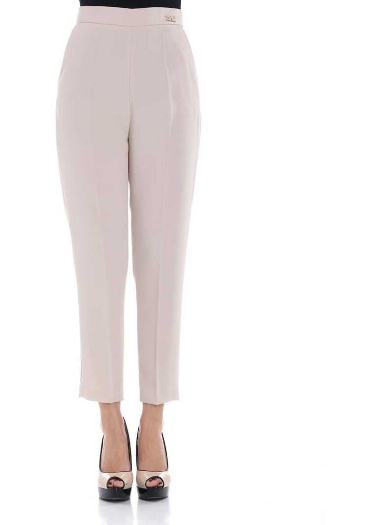Pantalon Elisabetta Franchi Cream-Colored High Waisted Trousers Cream