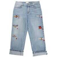 Blugi drepti Light Blue Jeans With Insect Embroidery Fete