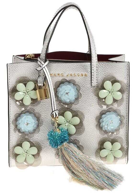 Geanta femei Marc Jacobs Silver Shoulder Bag With Floral Inserts Silver