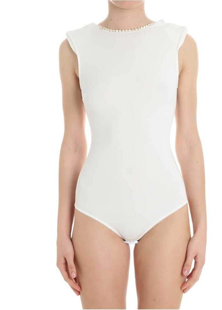 Bluza Elisabetta Franchi Cream Colored Body With Jewel Necklace White