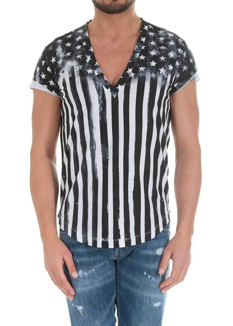 Tricou Balmain Black And White Striped T-Shirt Black