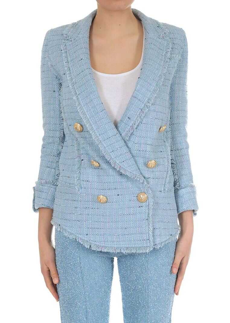 Jacheta Balmain Fringed Double-Breasted Jacket Light Blue