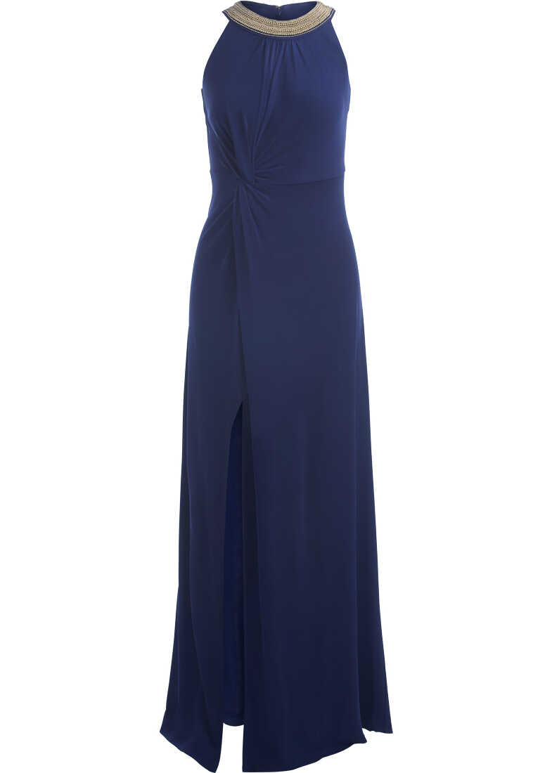 Rochie Michael Kors Blue Long Dress With Frontal Slit And Jewel Choker Blue