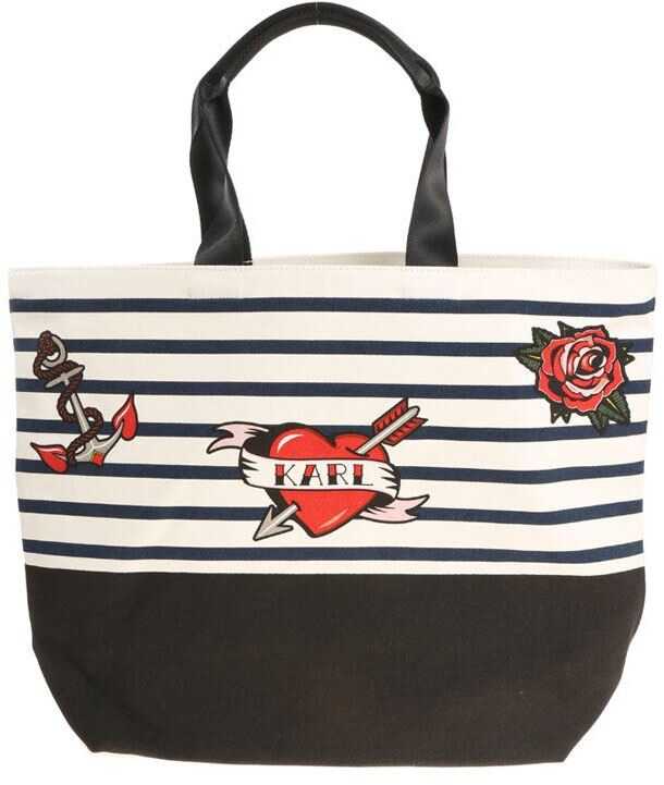 Geanta femei Karl Lagerfeld Striped Canvas Shopper Bag White