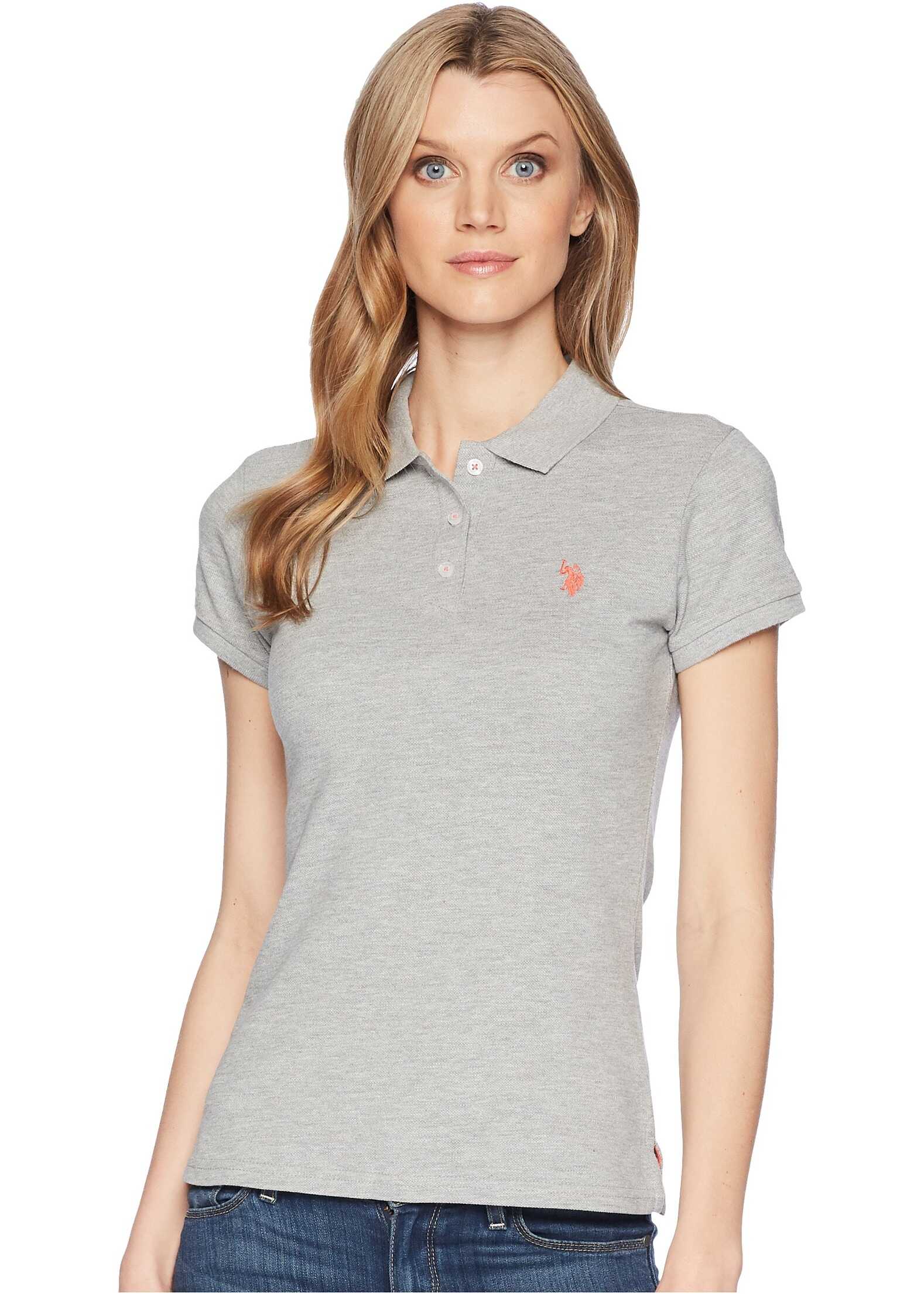Tricou U.S. POLO ASSN. Solid Pique Polo Shirt Heather Grey/Coral
