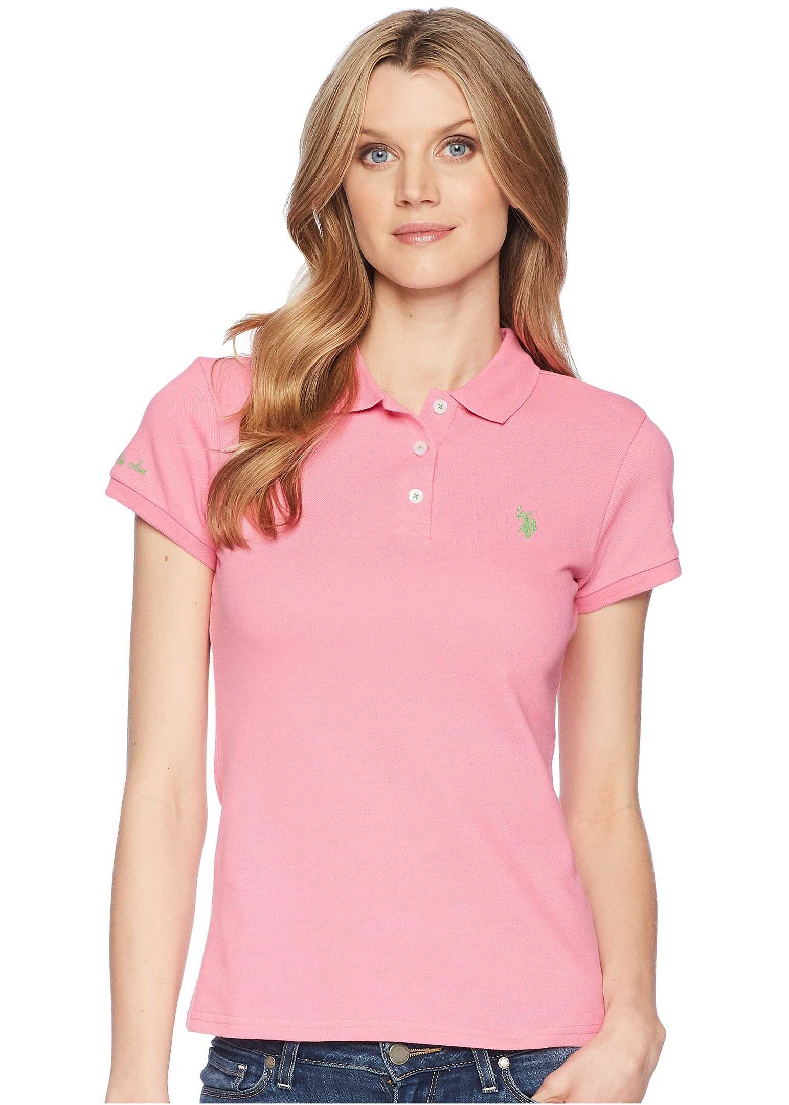 Tricou U.S. POLO ASSN. Solid Pique Polo Shirt Pink Papaya