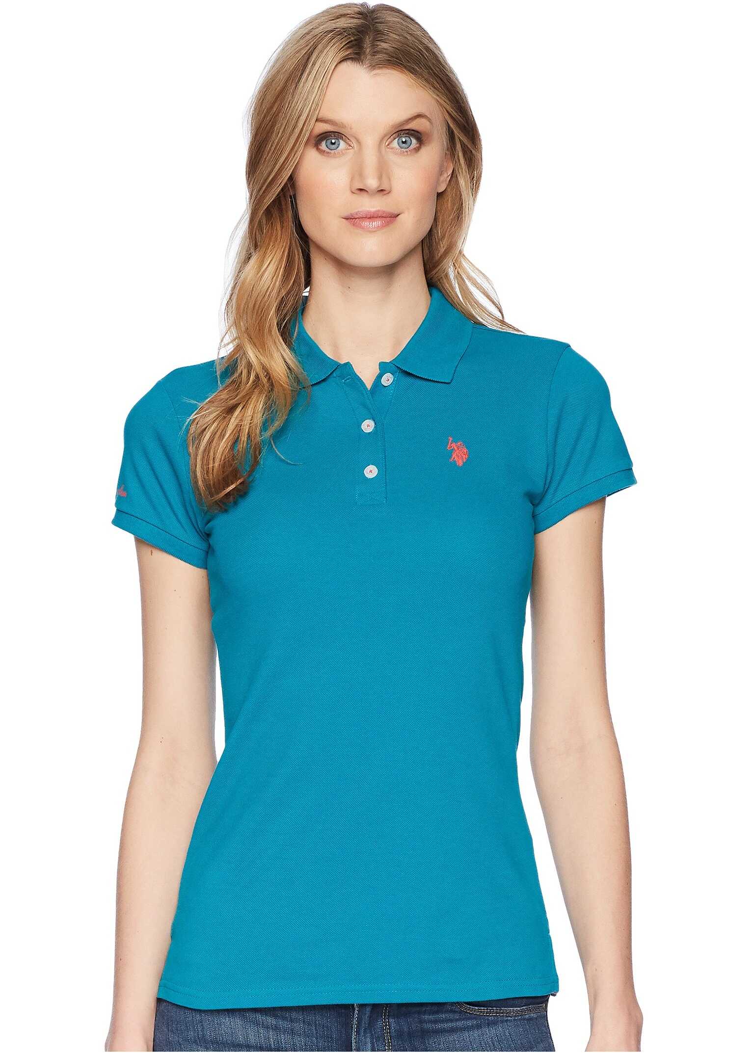 Tricou U.S. POLO ASSN. Solid Pique Polo Shirt Shocking Peacock