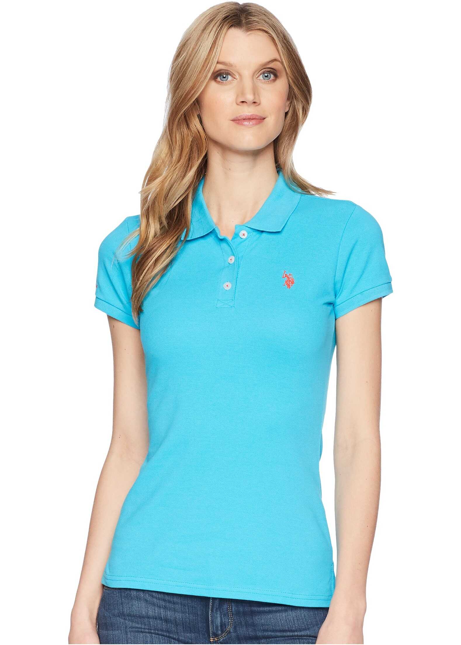 Tricou U.S. POLO ASSN. Solid Pique Polo Shirt Turquoise Reef
