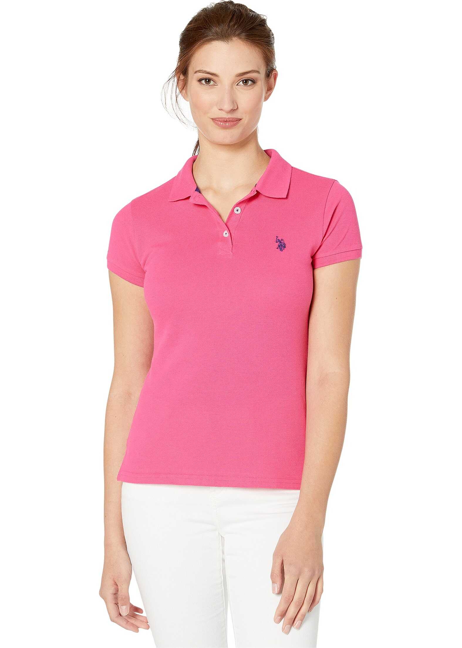 U.S. POLO ASSN. Solid Pique Polo Shirt Pink Carmine/Black Dahlia
