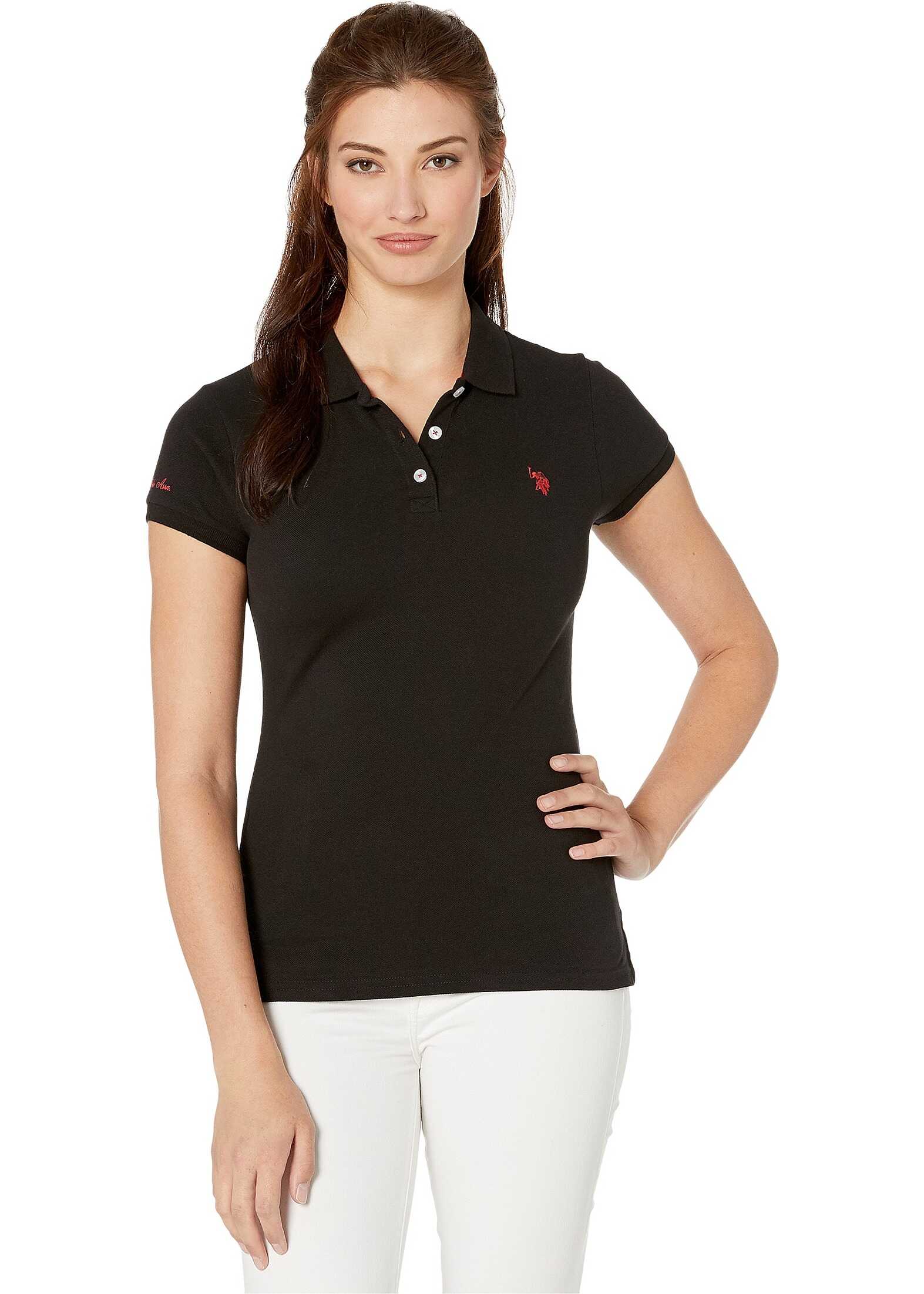 U.S. POLO ASSN. Solid Pique Polo Shirt New Black/Racing Red