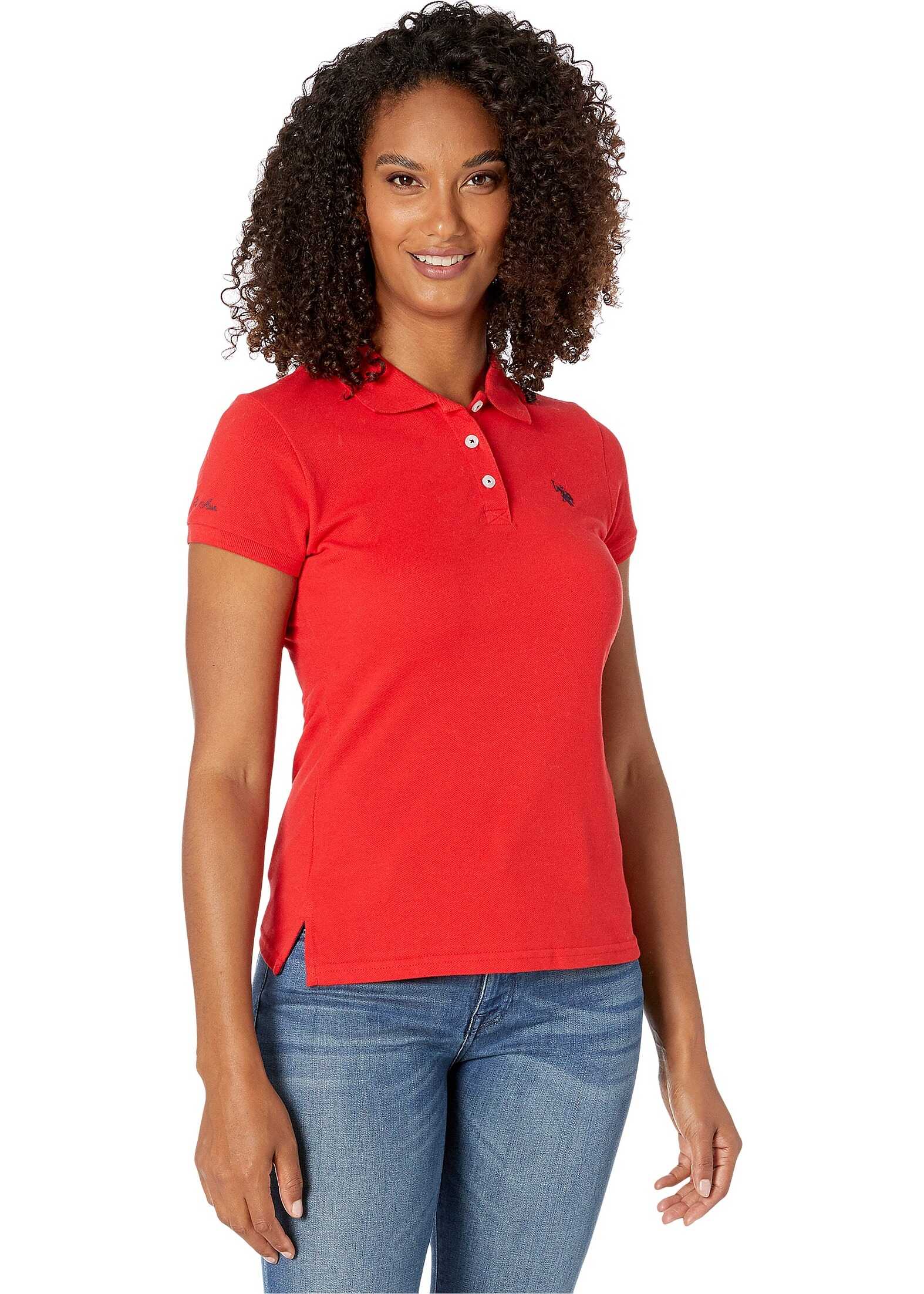 U.S. POLO ASSN. Solid Pique Polo Shirt Raging Red/Midnight Blue