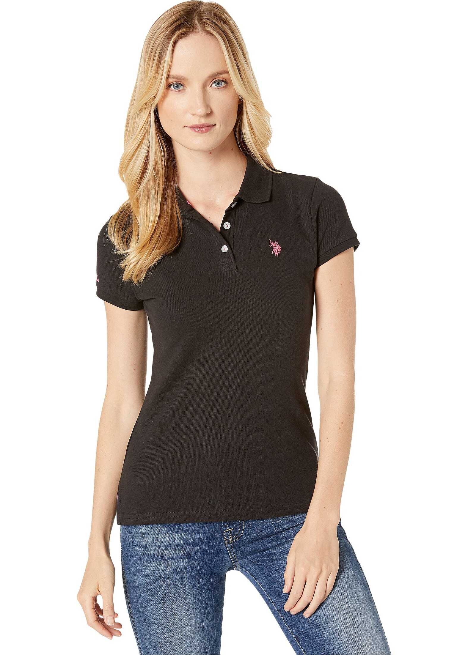 U.S. POLO ASSN. Solid Pique Polo Shirt New Black/Pink Carmine