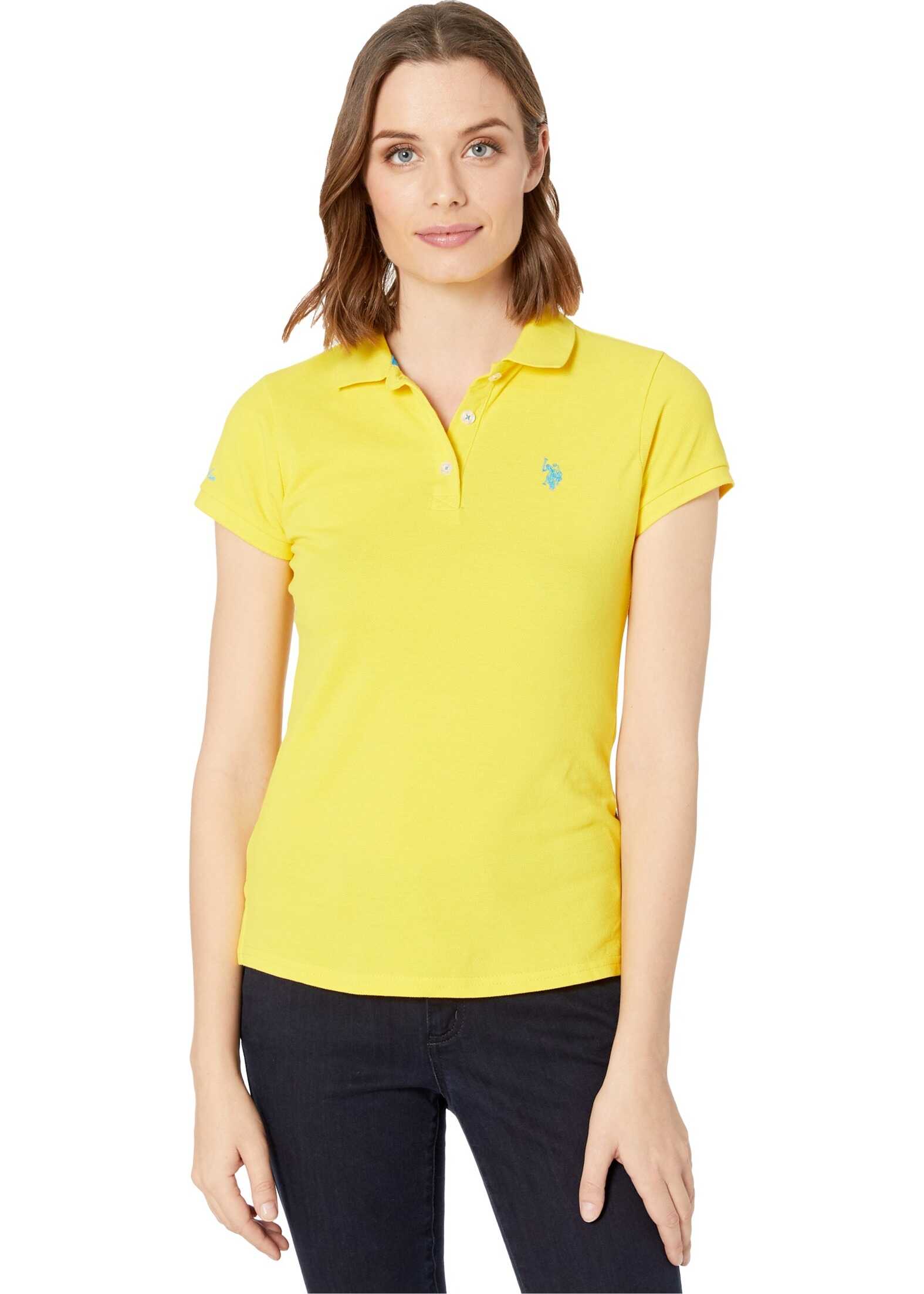 U.S. POLO ASSN. Solid Pique Polo Shirt Yellow Stripe