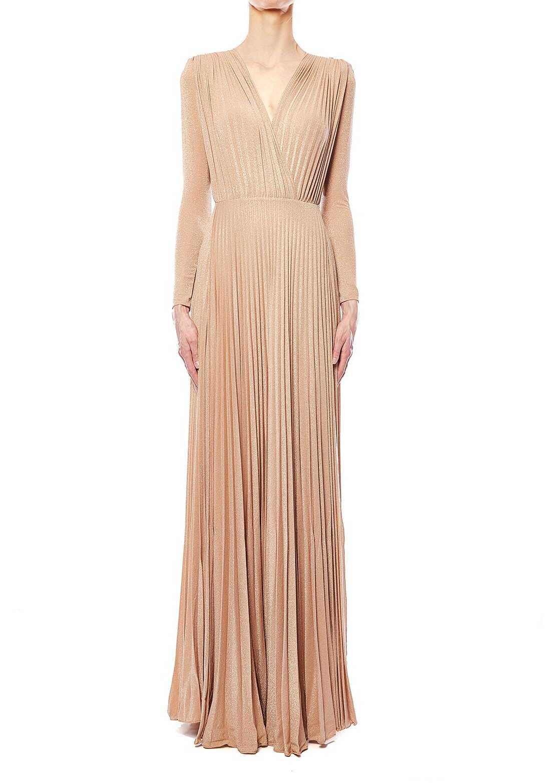 Rochie Elisabetta Franchi Maxi dress in plisseè finish Gold