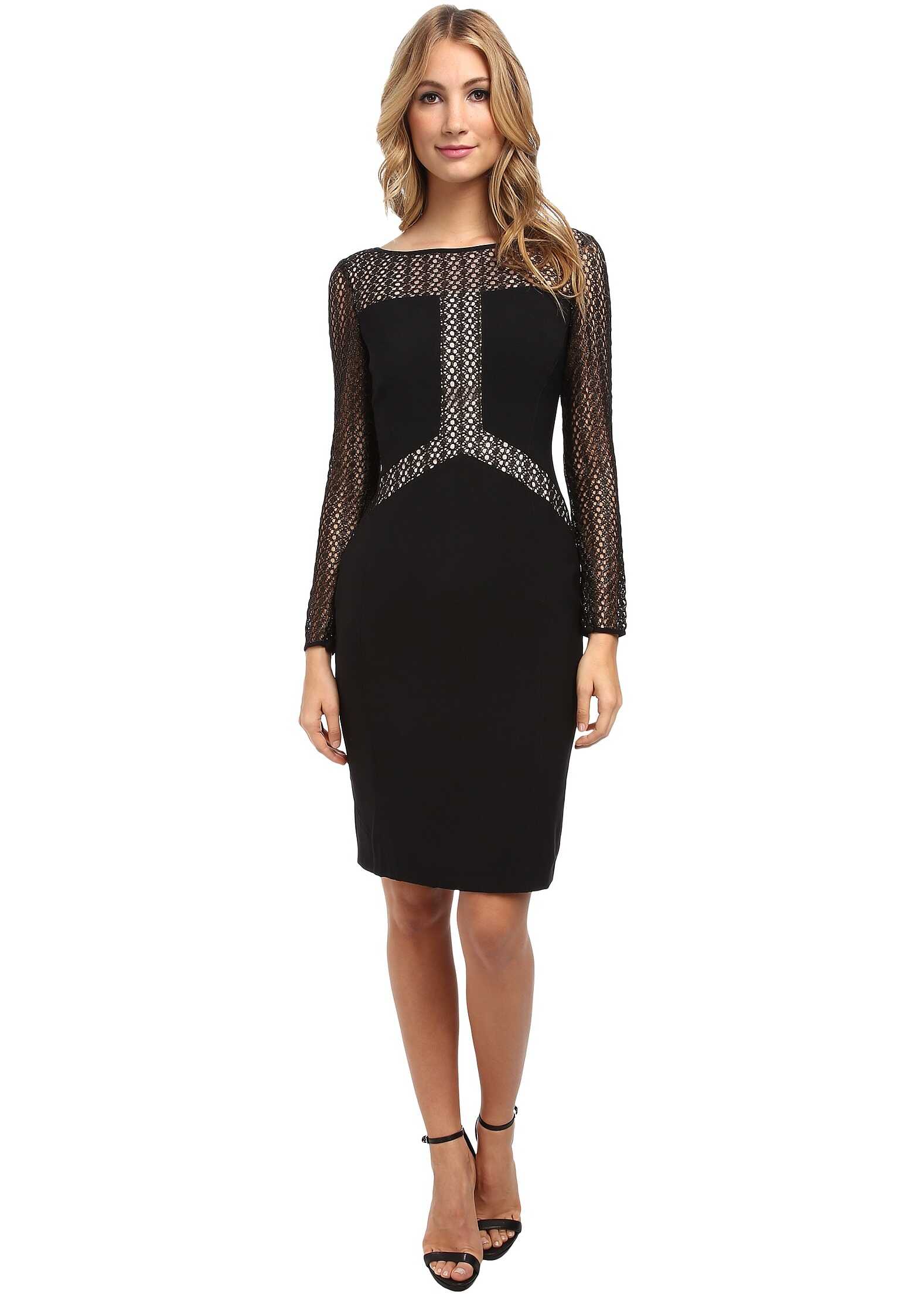 Rochie Maggy London Crepe Long Sleeve Dress w/ Blocked Lace Detail Dress* Black/Gold