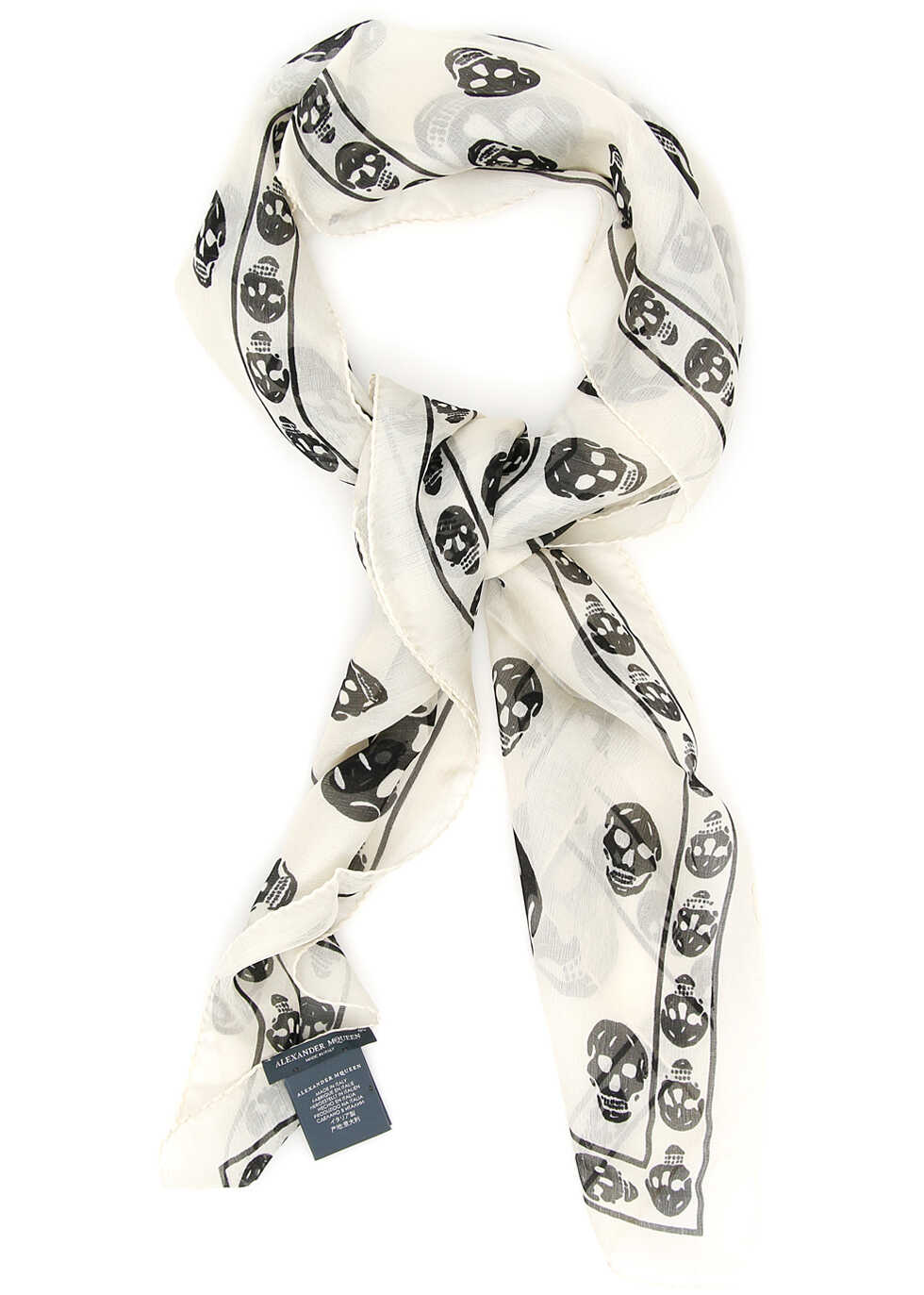 Esarfa Alexander McQueen Skull Silk Scarf IVORY BLACK