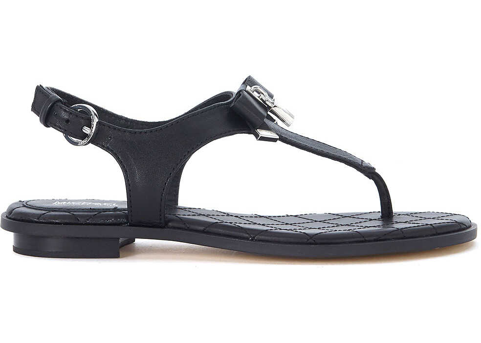 Sandala Michael Kors Alice Black Leather Sandal With Bow And Pendant Black