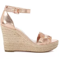 Sandale Bella Pink Leather Wedged Sandal With Rouches Femei