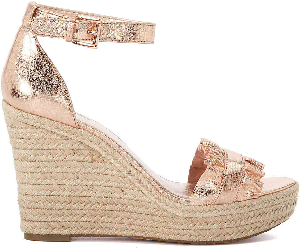 Sandala Michael Kors Bella Pink Leather Wedged Sandal With Rouches Pink