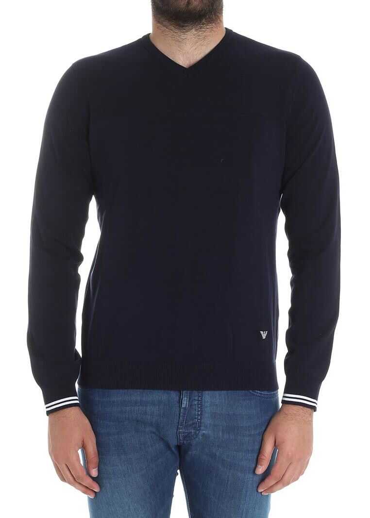 Pulover Emporio Armani Blue V-Neck Sweater Blue