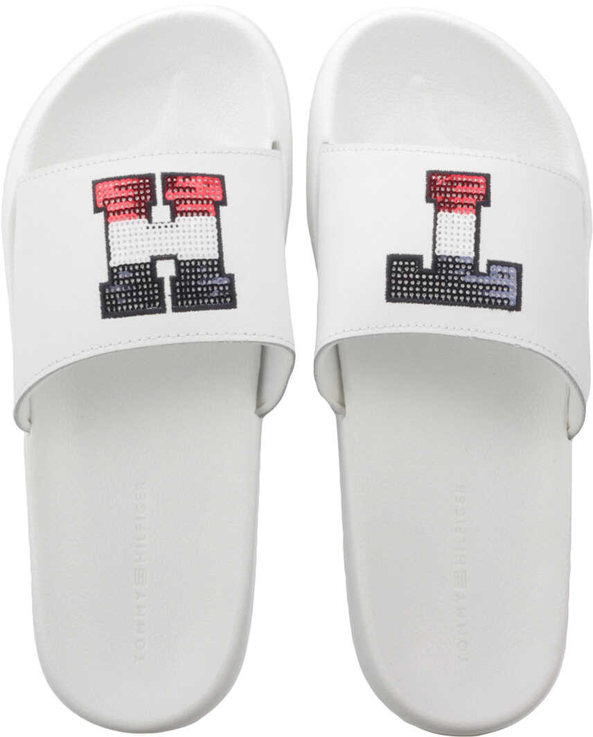 Slap Tommy Hilfiger Sequins Sparkle Pool Slide In White Blue Red* White