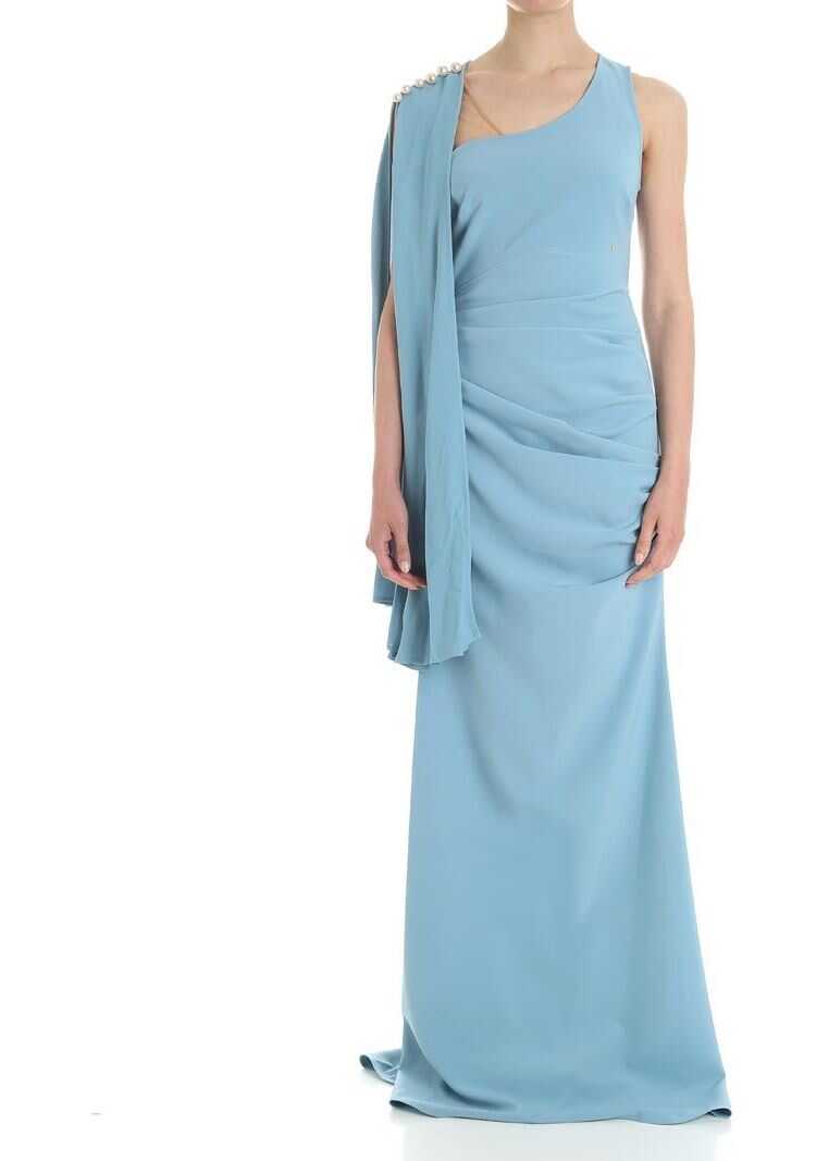 Rochie Elisabetta Franchi Light Blue Draped Dress Light Blue