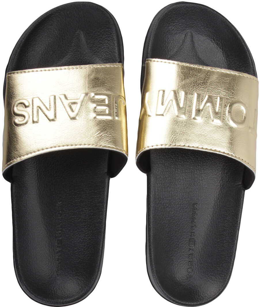 Slap Tommy Hilfiger Tj Metallic Pool Slide In Gold Black* Gold