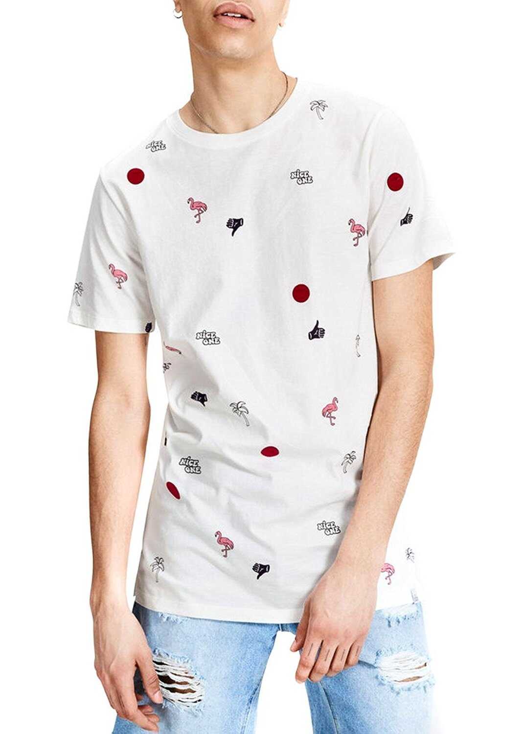 Tricou JACK & JONES Convo Men's White Printed T Shirt Cloud Dancer