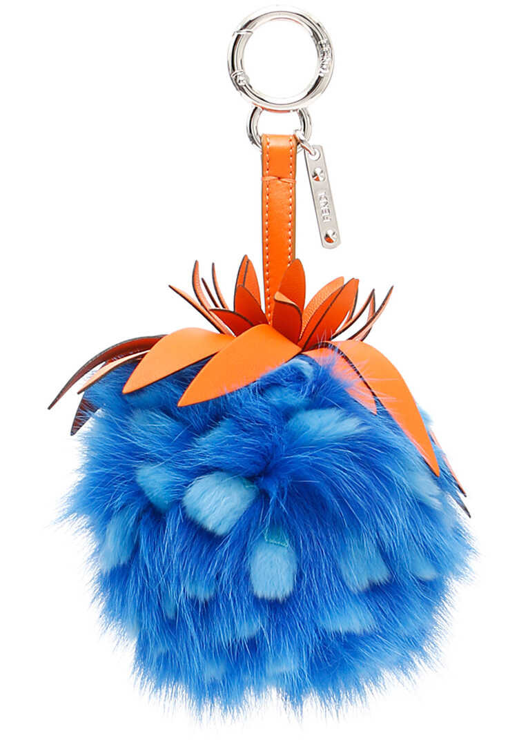 Breloc Fendi Fox And Rabbit Fur Pineapple Charm BLU ROYAL+PAPAYA
