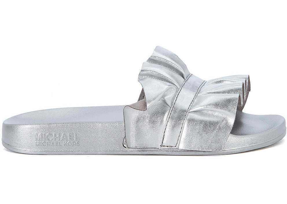 Sandala Michael Kors Bella Silver Leather Slipper With Ruffles Silver