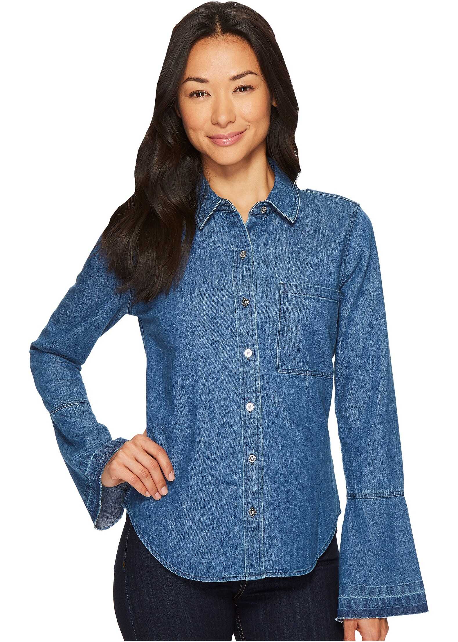 Camasa 7 For All Mankind Bell Sleeve Denim Shirt in Pico Blue Pico Blue