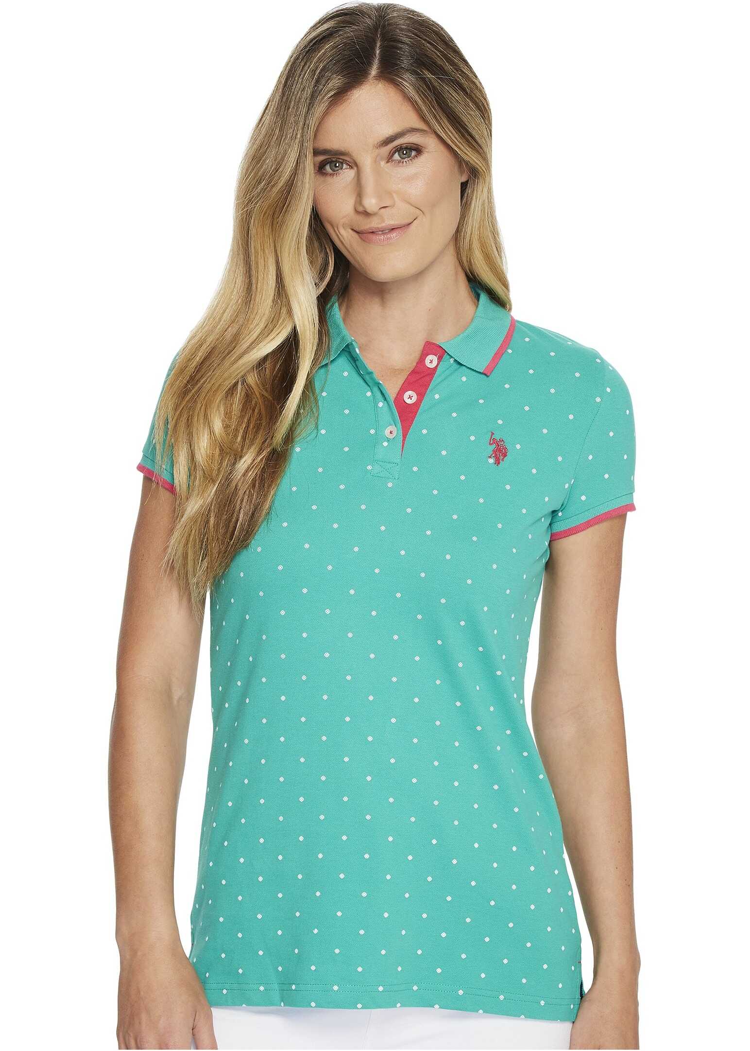 Tricou U.S. POLO ASSN. Stretch Pique Dot Print Polo Shirt Emerald Wave