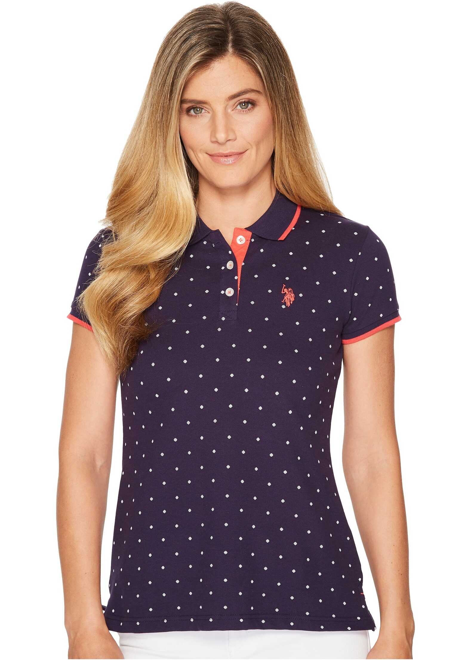 Tricou U.S. POLO ASSN. Stretch Pique Dot Print Polo Shirt Evening Blue