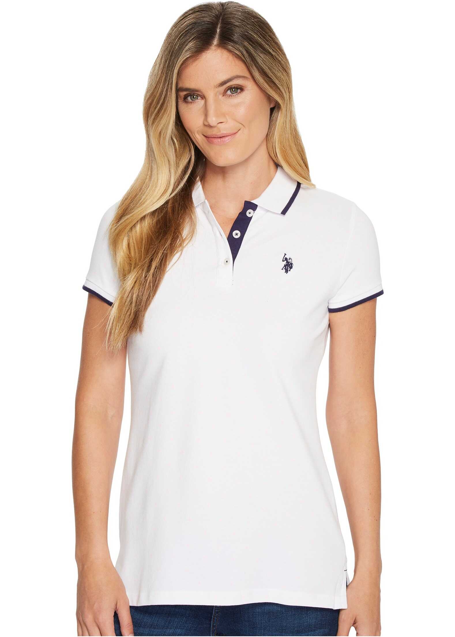 Tricou U.S. POLO ASSN. Stretch Pique Dot Print Polo Shirt Optic White