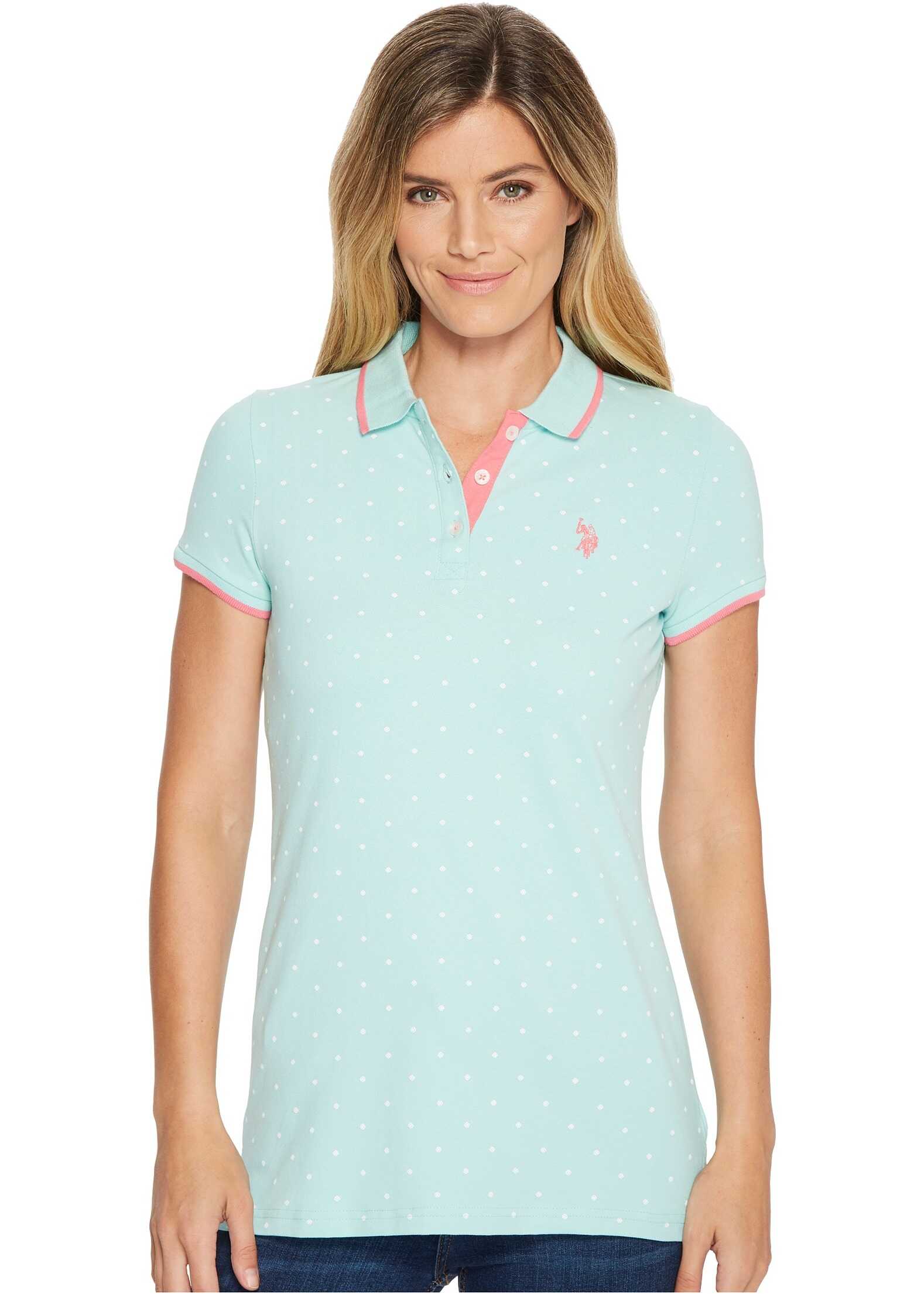 Tricou U.S. POLO ASSN. Stretch Pique Dot Print Polo Shirt Aquis